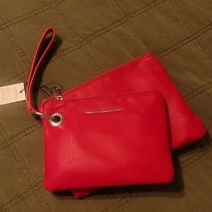 French Connection Bright Red Leather Wristlet Duo